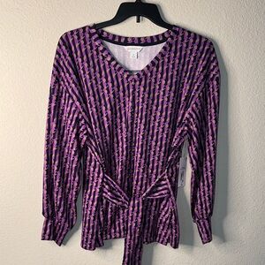 Liz Claiborne Geometric Purple and‎ Black Blouse